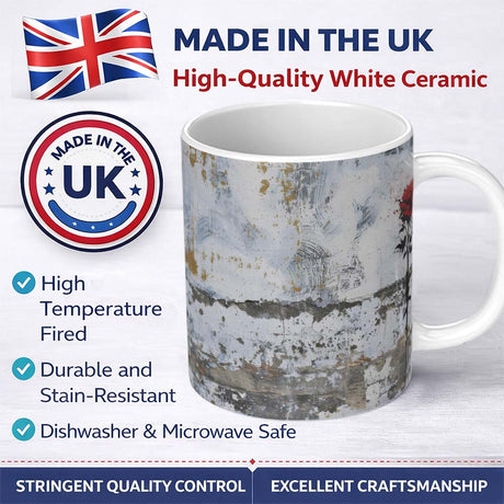 Single Red Rose on Distressed White Wall 11oz Ceramic Coffee Tea Mug White Large Handle