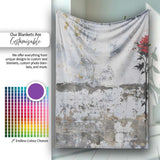 Single Red Rose on Distressed White Wall, Bedroom Living Room Accent, Gift for Adults and Teens - Super Soft Fleece Blanket Bed Sofa Throw