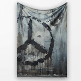 Dripping Peace Symbol on Grey Urban Wall, Bedroom Living Room Accent, Gift for Adults and Teens - Super Soft Fleece Blanket Bed Sofa Throw