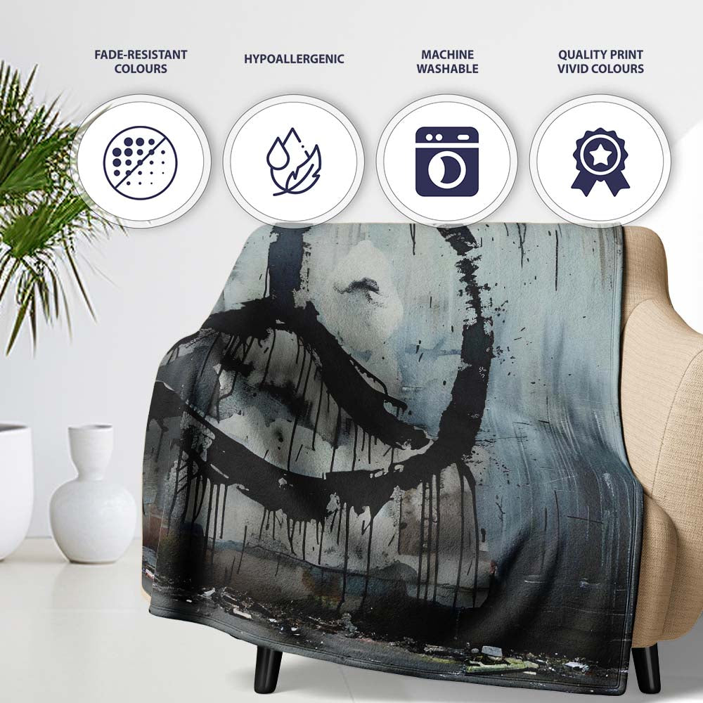 Dripping Peace Symbol on Grey Urban Wall, Bedroom Living Room Accent, Gift for Adults and Teens - Super Soft Fleece Blanket Bed Sofa Throw