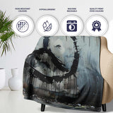 Dripping Peace Symbol on Grey Urban Wall, Bedroom Living Room Accent, Gift for Adults and Teens - Super Soft Fleece Blanket Bed Sofa Throw