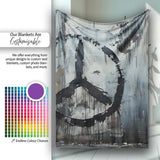 Dripping Peace Symbol on Grey Urban Wall, Bedroom Living Room Accent, Gift for Adults and Teens - Super Soft Fleece Blanket Bed Sofa Throw
