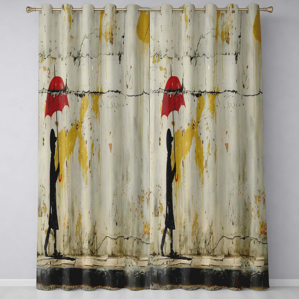 Child Walking with Red Umbrella Street Art Timeless Artwork for Living Room Decor Readymade Eyelet Ring Top Thermal 100% Blackout Curtains