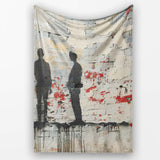 Three Shadow Figures on White Brick Graffiti Wall, All Season Comfort, Comfortable Everyday Use - Super Soft Fleece Blanket Bed Sofa Throw