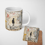 Lonely Child Silhouette on Distressed Cream Wall 11oz Ceramic Coffee Tea Mug White Large Handle