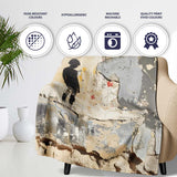 Lonely Child Silhouette on Distressed Cream Wall, All Season Comfort, Gift for Adults and Teens - Super Soft Fleece Blanket Bed Sofa Throw