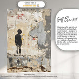 Lonely Child Silhouette on Distressed Cream Wall, All Season Comfort, Gift for Adults and Teens - Super Soft Fleece Blanket Bed Sofa Throw