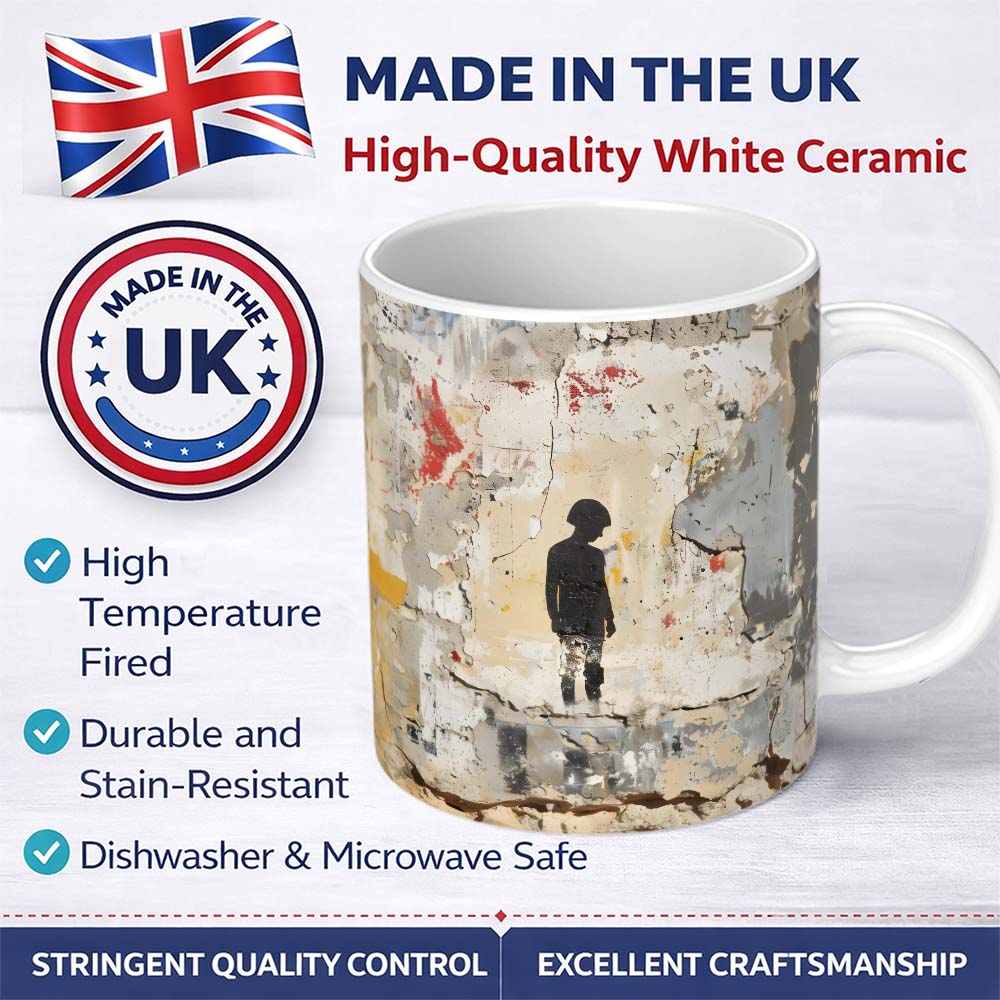 Lonely Child Silhouette on Distressed Cream Wall 11oz Ceramic Coffee Tea Mug White Large Handle