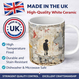 Lonely Child Silhouette on Distressed Cream Wall 11oz Ceramic Coffee Tea Mug White Large Handle