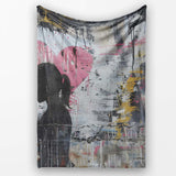 Two Girls with Pink Heart Urban Graffiti, Bedroom Living Room Accent, Decorative Wall Art Style - Super Soft Fleece Blanket Bed Sofa Throw