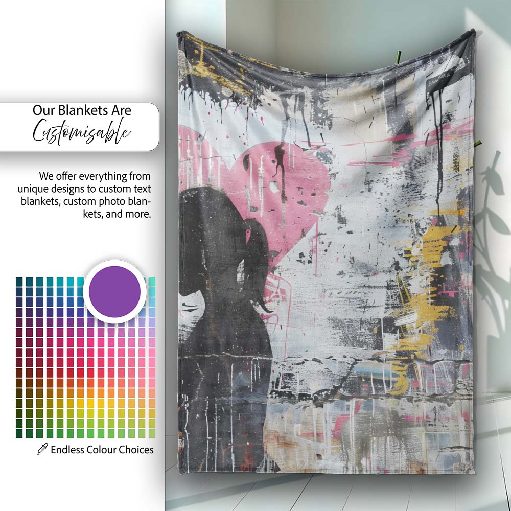 Two Girls with Pink Heart Urban Graffiti, Bedroom Living Room Accent, Decorative Wall Art Style - Super Soft Fleece Blanket Bed Sofa Throw