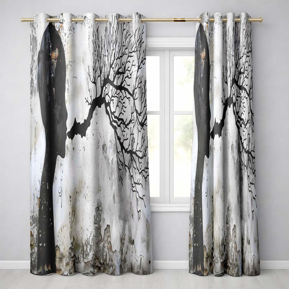 Human Profile with Branching Tree Mind Design Stylish Bold Artwork for Home Decor Readymade Eyelet Ring Top Thermal 100% Blackout Curtains