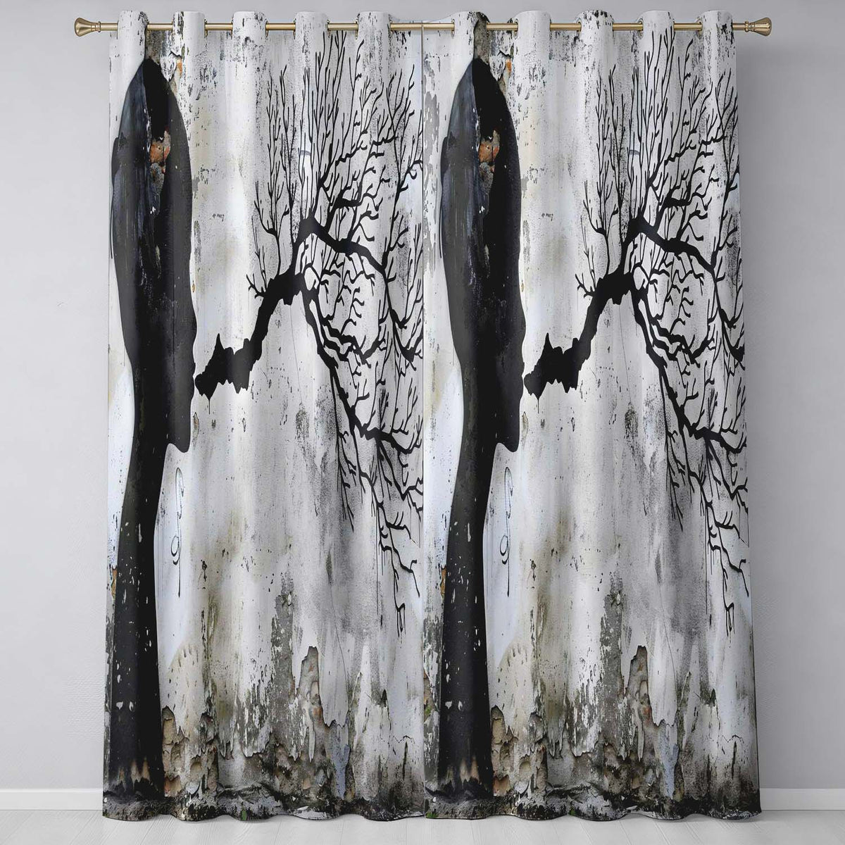 Human Profile with Branching Tree Mind Design Stylish Bold Artwork for Home Decor Readymade Eyelet Ring Top Thermal 100% Blackout Curtains