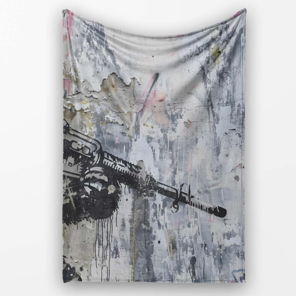 Panda Holding Rifle Pink Grey Graffiti, Decorative Wall Art Style, Thoughtful Housewarming Gift - Super Soft Fleece Blanket Bed Sofa Throw