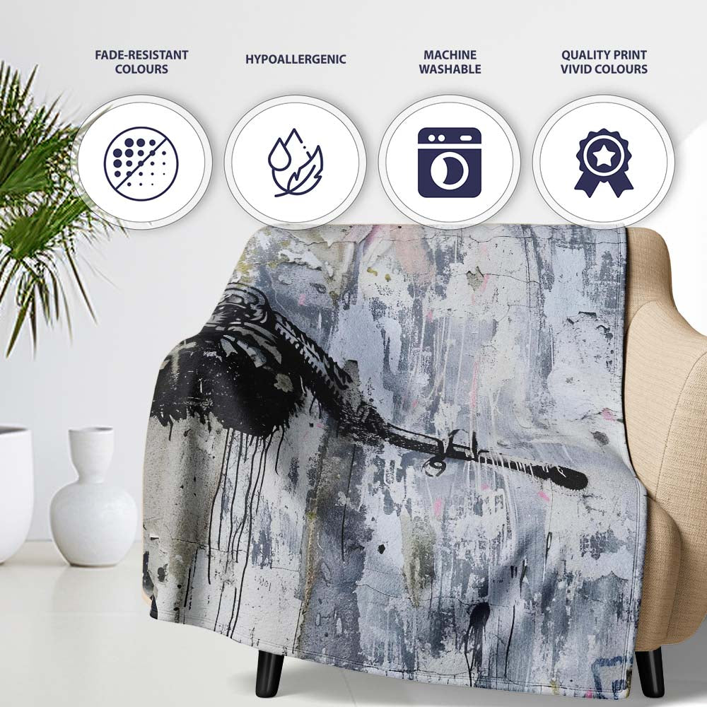Panda Holding Rifle Pink Grey Graffiti, Decorative Wall Art Style, Thoughtful Housewarming Gift - Super Soft Fleece Blanket Bed Sofa Throw