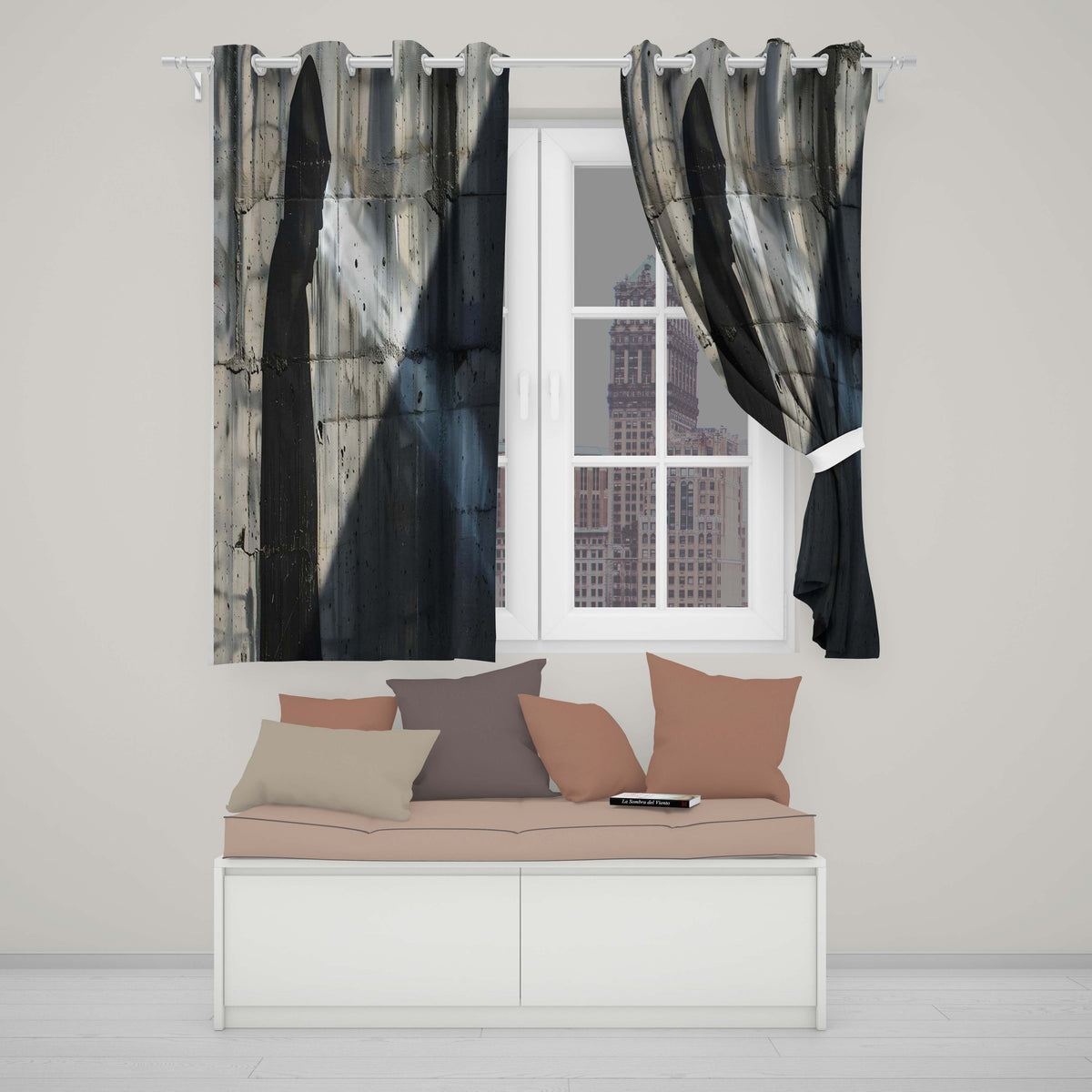 Hooded Figure in Shadow Monochrome Street Art Stylish Bold Artwork for Home Decor Readymade Eyelet Ring Top Thermal 100% Blackout Curtains