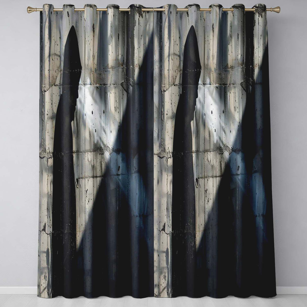 Hooded Figure in Shadow Monochrome Street Art Stylish Bold Artwork for Home Decor Readymade Eyelet Ring Top Thermal 100% Blackout Curtains