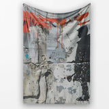 Hooded Child Silhouette on Grey Orange Graffiti, Bedroom Living Room Accent, All Season Comfort - Super Soft Fleece Blanket Bed Sofa Throw