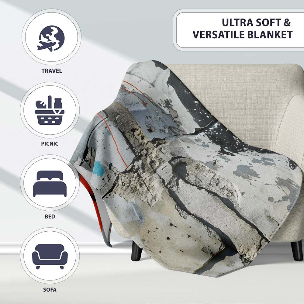 Hooded Child Silhouette on Grey Orange Graffiti, Bedroom Living Room Accent, All Season Comfort - Super Soft Fleece Blanket Bed Sofa Throw
