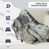 Hooded Child Silhouette on Grey Orange Graffiti, Bedroom Living Room Accent, All Season Comfort - Super Soft Fleece Blanket Bed Sofa Throw