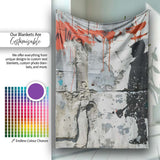 Hooded Child Silhouette on Grey Orange Graffiti, Bedroom Living Room Accent, All Season Comfort - Super Soft Fleece Blanket Bed Sofa Throw