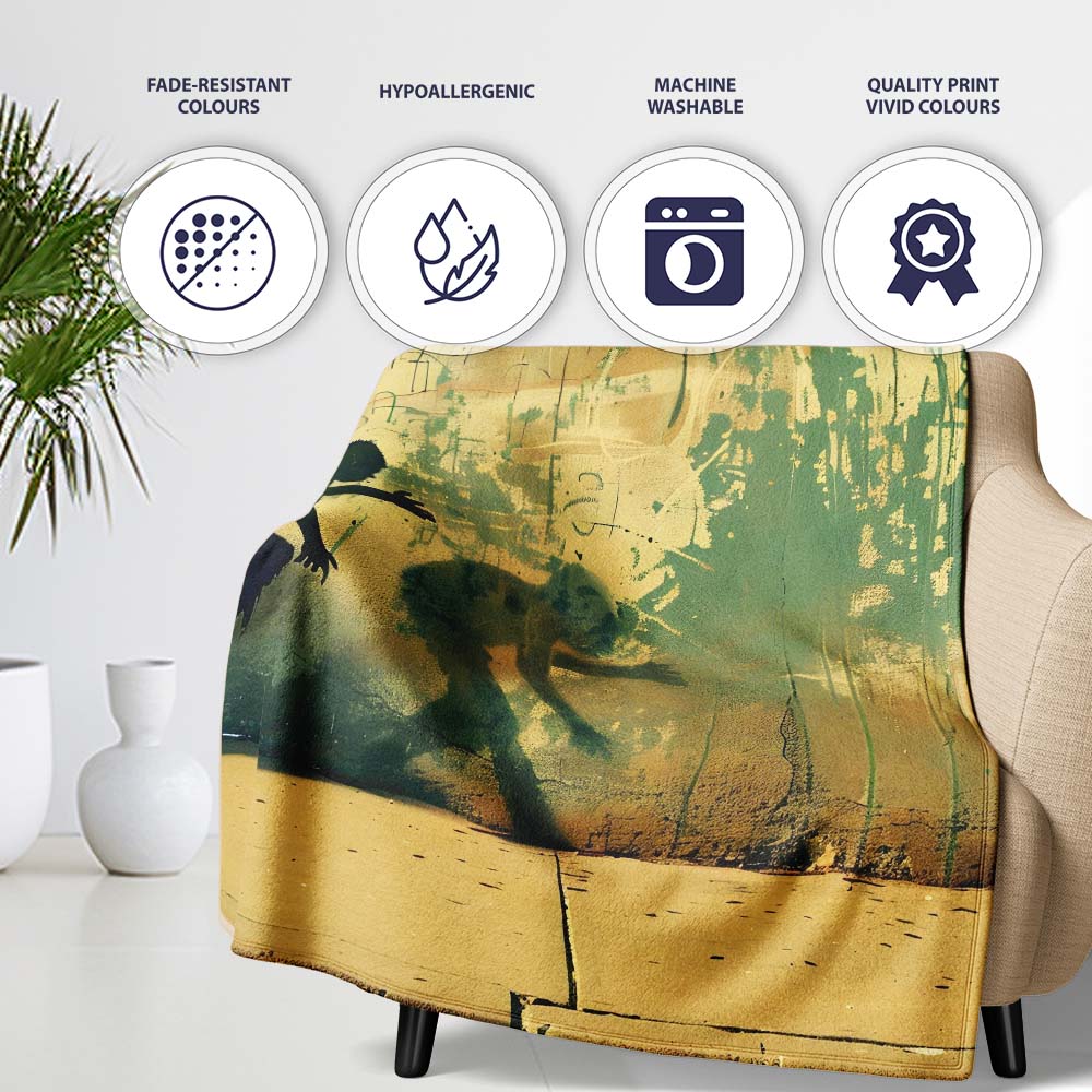 Boy Facing His Shadow Yellow Urban Graffiti, Bedroom Living Room Accent, Unique Artistic Design - Super Soft Fleece Blanket Bed Sofa Throw