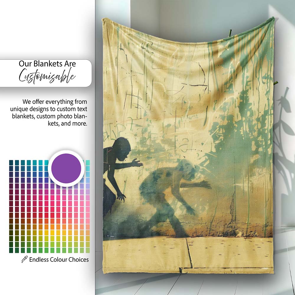 Boy Facing His Shadow Yellow Urban Graffiti, Bedroom Living Room Accent, Unique Artistic Design - Super Soft Fleece Blanket Bed Sofa Throw