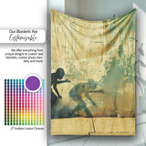 Boy Facing His Shadow Yellow Urban Graffiti, Bedroom Living Room Accent, Unique Artistic Design - Super Soft Fleece Blanket Bed Sofa Throw