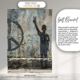 Peace Sign Child Silhouette Grey Street Art, Bedroom Living Room Accent, Unique Artistic Design - Super Soft Fleece Blanket Bed Sofa Throw