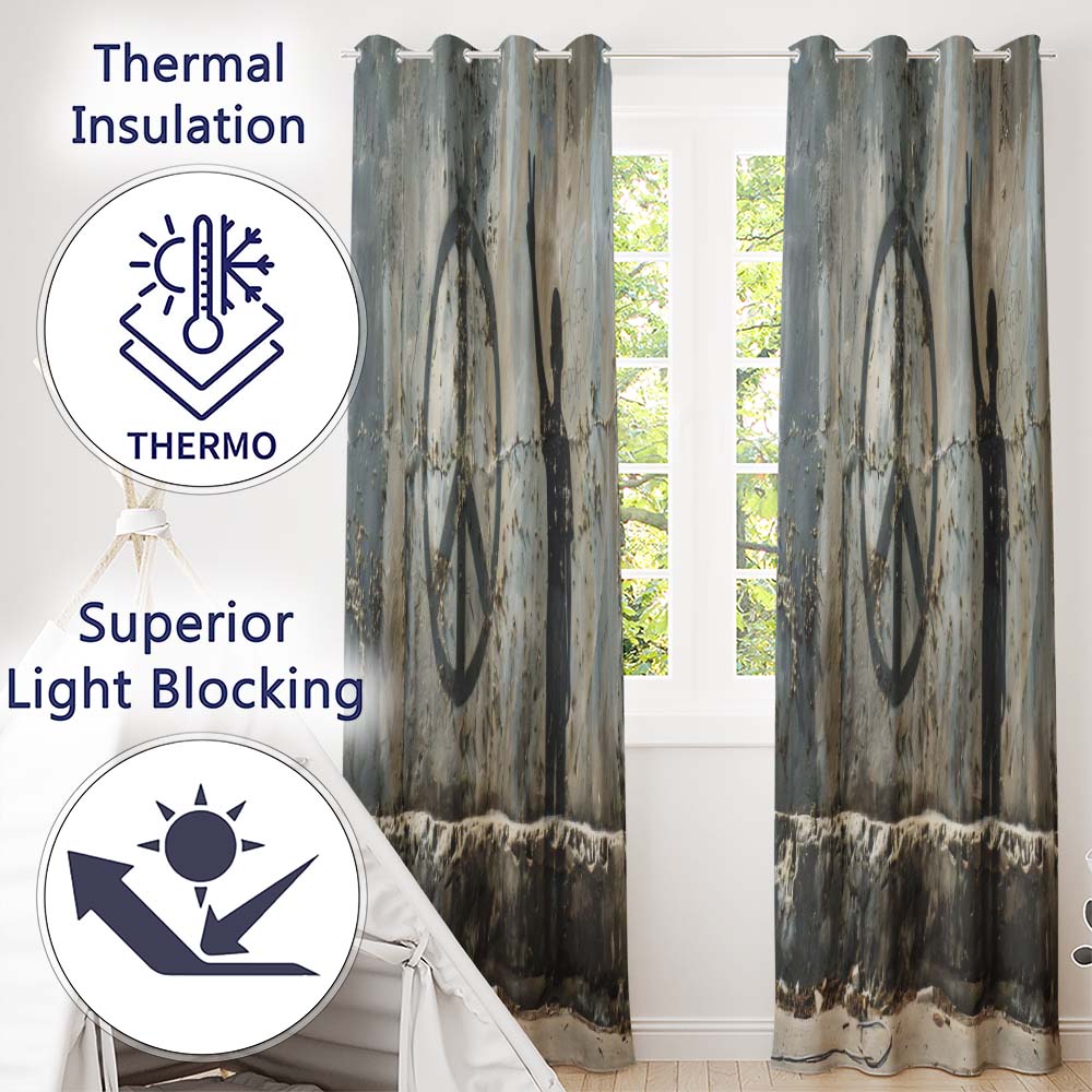 Peace Sign Child Silhouette Grey Street Art Unique Stylish Artwork for Home Decor Readymade Eyelet Ring Top Thermal 100% Blackout Curtains