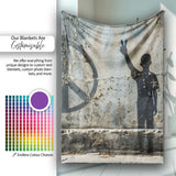Peace Sign Child Silhouette Grey Street Art, Bedroom Living Room Accent, Unique Artistic Design - Super Soft Fleece Blanket Bed Sofa Throw