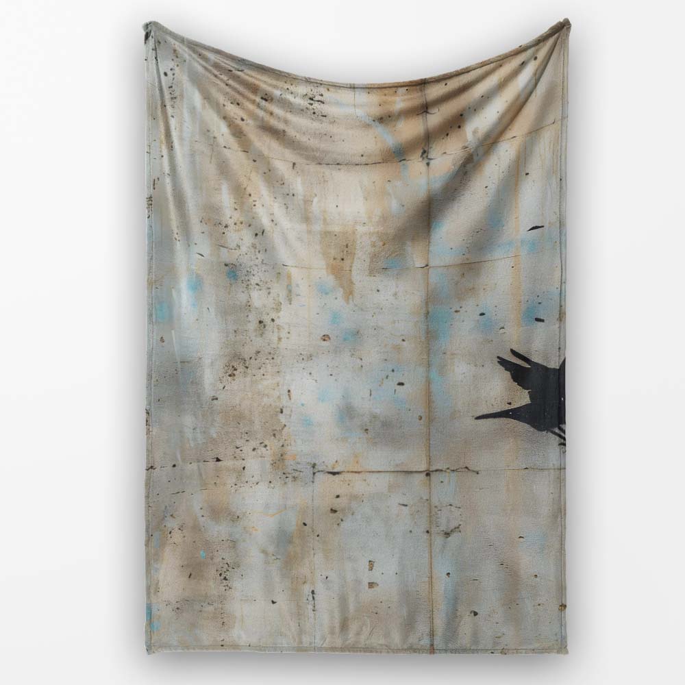 Boy Watching Bird with Red Flower Urban Art, Bedroom Living Room Accent, Unique Artistic Design - Super Soft Fleece Blanket Bed Sofa Throw