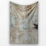 Boy Watching Bird with Red Flower Urban Art, Bedroom Living Room Accent, Unique Artistic Design - Super Soft Fleece Blanket Bed Sofa Throw