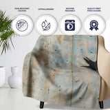 Boy Watching Bird with Red Flower Urban Art, Bedroom Living Room Accent, Unique Artistic Design - Super Soft Fleece Blanket Bed Sofa Throw