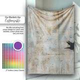 Boy Watching Bird with Red Flower Urban Art, Bedroom Living Room Accent, Unique Artistic Design - Super Soft Fleece Blanket Bed Sofa Throw