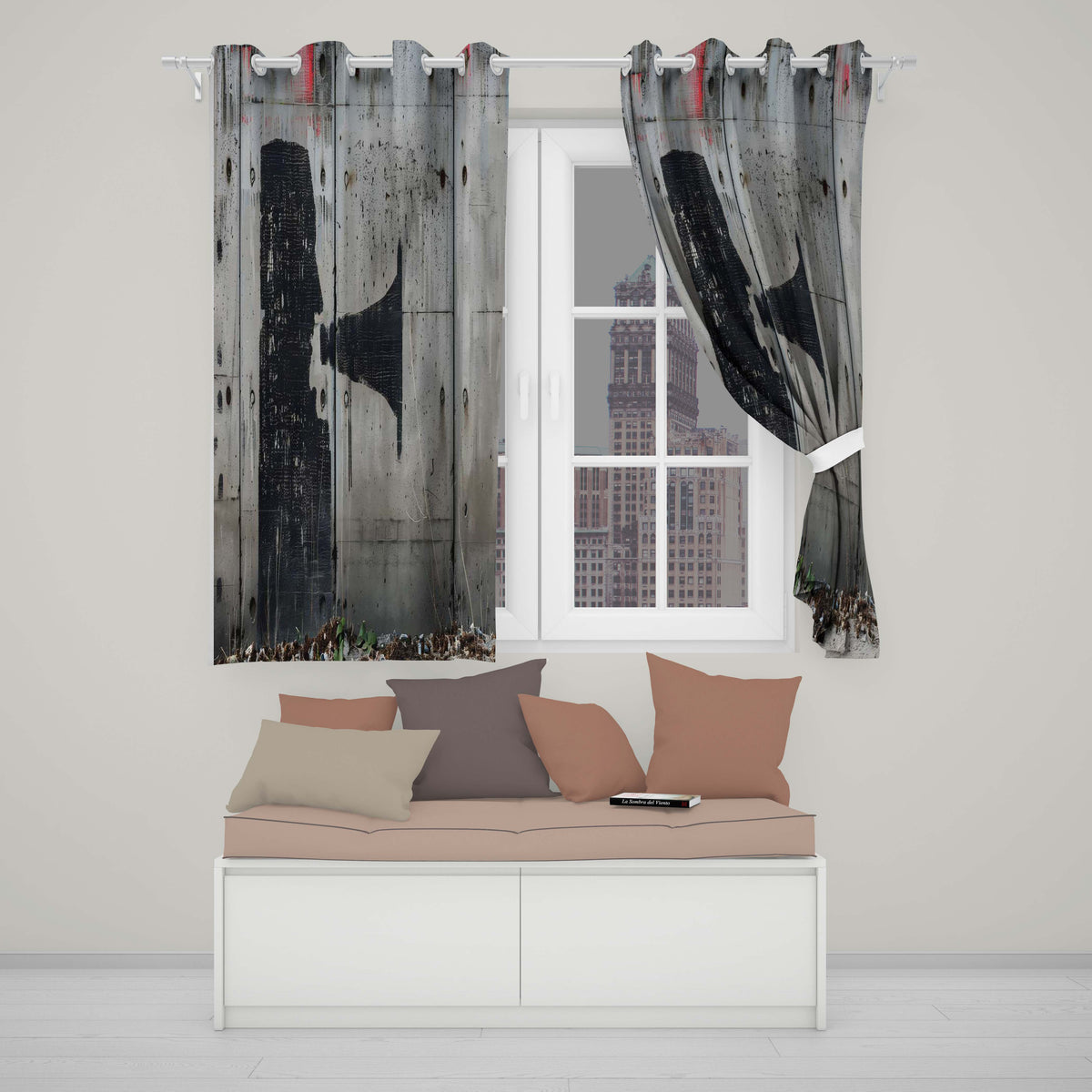 Megaphone Profile Silhouette Grey Street Art Bold Timeless Artwork for Home Decor Readymade Eyelet Ring Top Thermal 100% Blackout Curtains