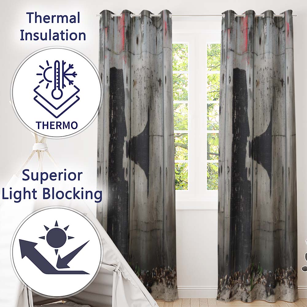 Megaphone Profile Silhouette Grey Street Art Bold Timeless Artwork for Home Decor Readymade Eyelet Ring Top Thermal 100% Blackout Curtains
