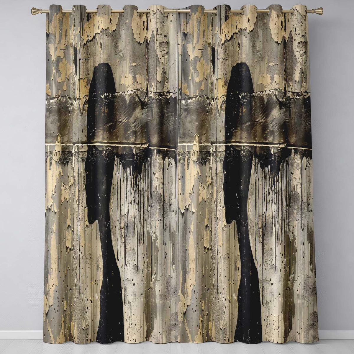 Female Profile Silhouette with Black Paint Drips Expressive Design for Home Decor Readymade Eyelet Ring Top Thermal 100% Blackout Curtains