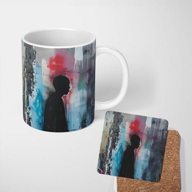 Child Silhouette with Pink Blue Abstract Graffiti 11oz Ceramic Coffee Tea Mug White Large Handle