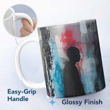 Child Silhouette with Pink Blue Abstract Graffiti 11oz Ceramic Coffee Tea Mug White Large Handle
