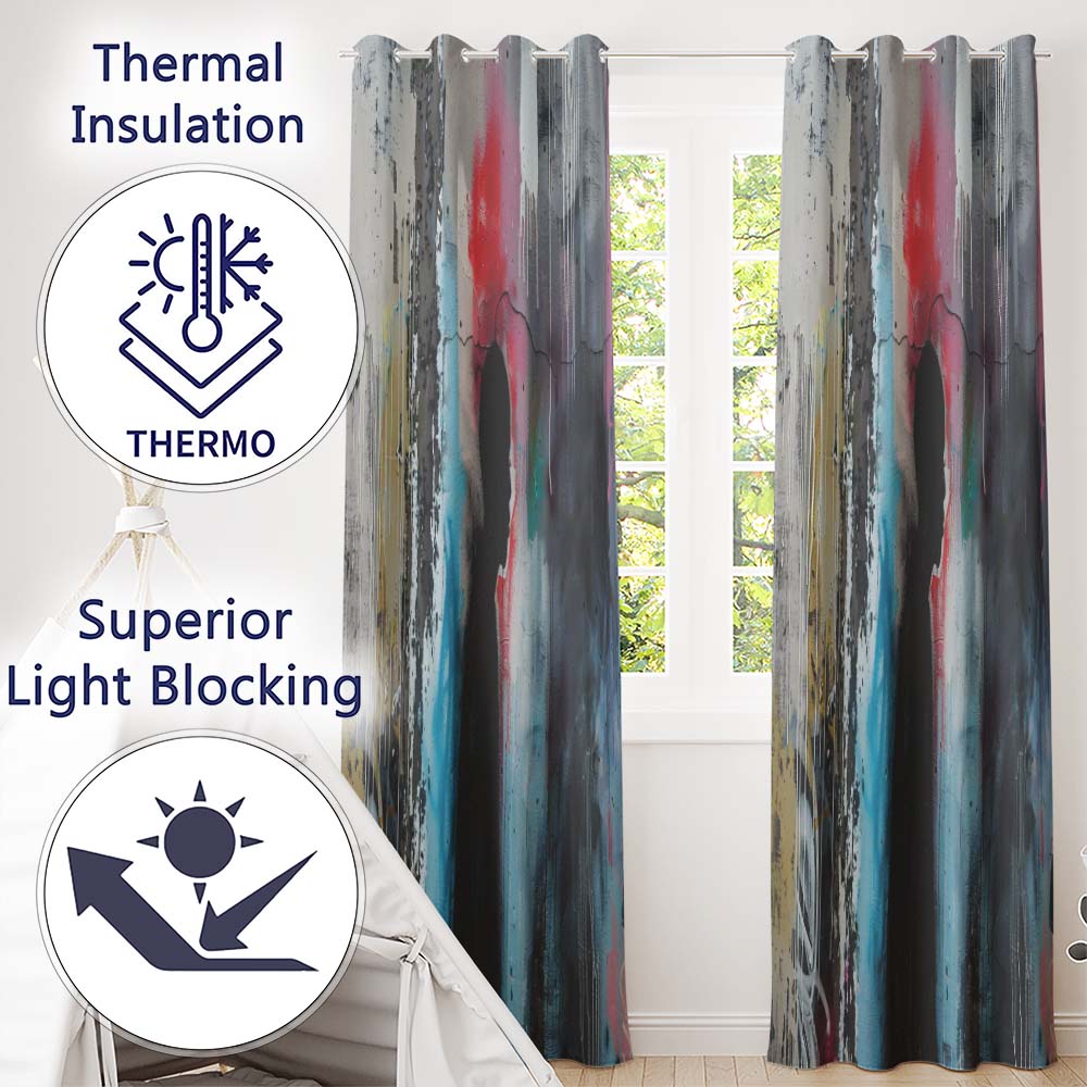 Child Silhouette with Pink Blue Abstract Graffiti Distinctive Artistic Home Decor Readymade Eyelet Ring Top Thermal 100% Blackout Curtains