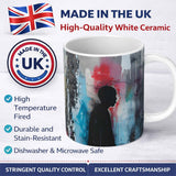 Child Silhouette with Pink Blue Abstract Graffiti 11oz Ceramic Coffee Tea Mug White Large Handle
