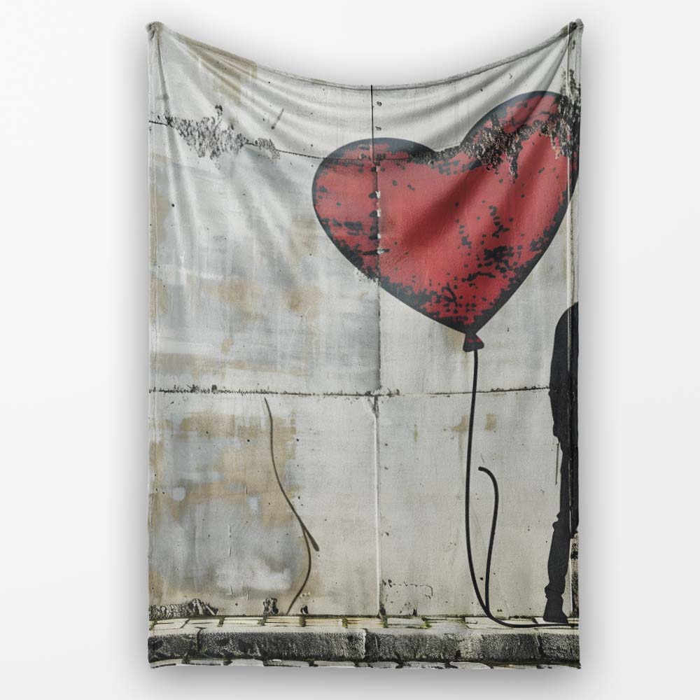 Couple Silhouette with Red Heart Balloon, Bedroom Living Room Accent, Decorative Wall Art Style - Super Soft Fleece Blanket Bed Sofa Throw