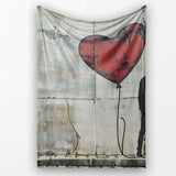 Couple Silhouette with Red Heart Balloon, Bedroom Living Room Accent, Decorative Wall Art Style - Super Soft Fleece Blanket Bed Sofa Throw