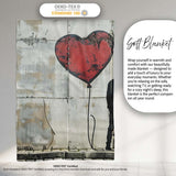 Couple Silhouette with Red Heart Balloon, Bedroom Living Room Accent, Decorative Wall Art Style - Super Soft Fleece Blanket Bed Sofa Throw