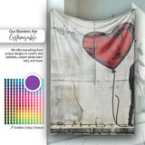 Couple Silhouette with Red Heart Balloon, Bedroom Living Room Accent, Decorative Wall Art Style - Super Soft Fleece Blanket Bed Sofa Throw