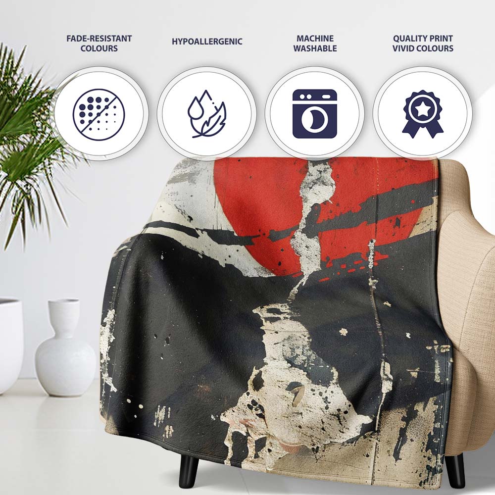 Lone Man Silhouette with Red Sun Abstract, Bedroom Living Room Accent, Comfortable Everyday Use - Super Soft Fleece Blanket Bed Sofa Throw
