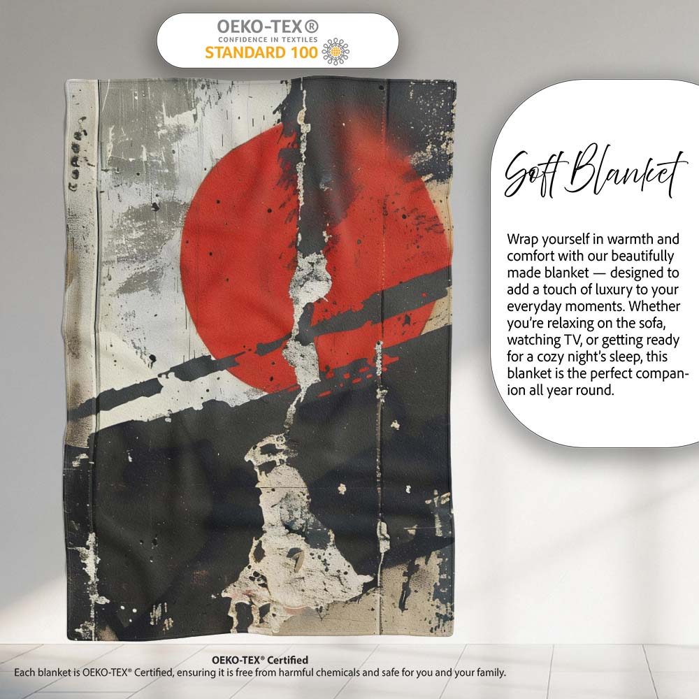 Lone Man Silhouette with Red Sun Abstract, Bedroom Living Room Accent, Comfortable Everyday Use - Super Soft Fleece Blanket Bed Sofa Throw