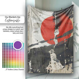 Lone Man Silhouette with Red Sun Abstract, Bedroom Living Room Accent, Comfortable Everyday Use - Super Soft Fleece Blanket Bed Sofa Throw