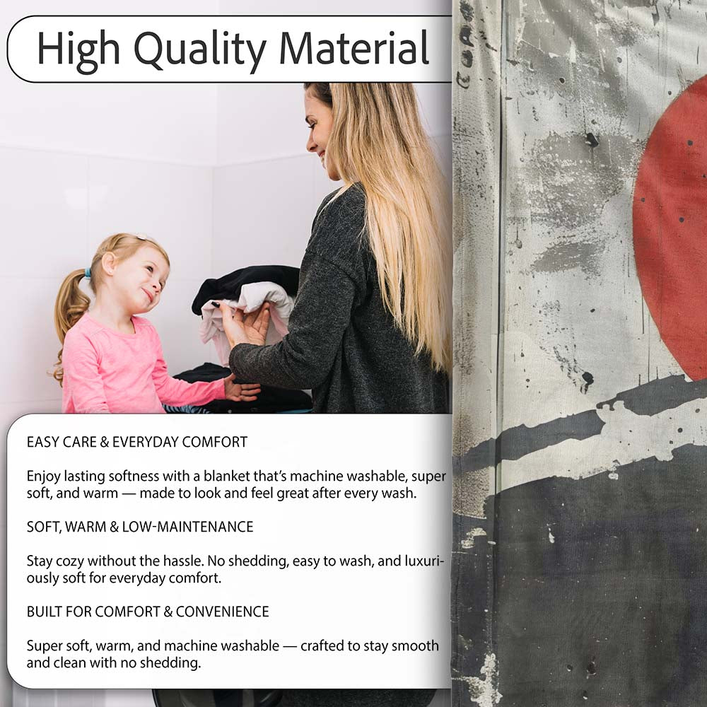 Lone Man Silhouette with Red Sun Abstract, Bedroom Living Room Accent, Comfortable Everyday Use - Super Soft Fleece Blanket Bed Sofa Throw